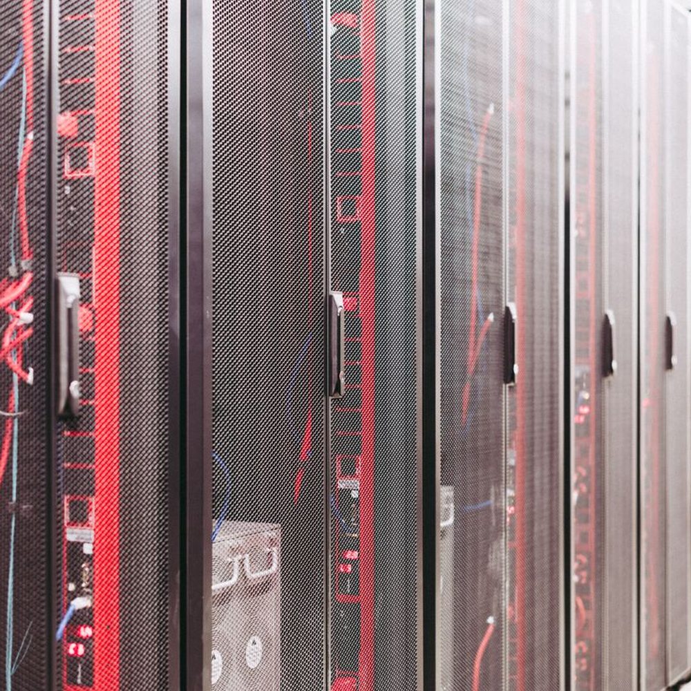 Rows of server racks in a data centre